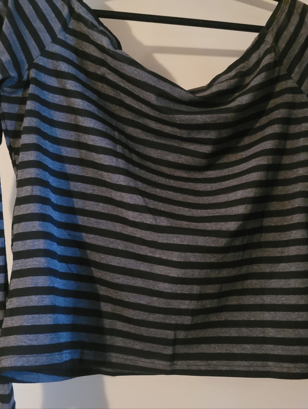 Women’s Black and Gray Striped Boatneck Sweater